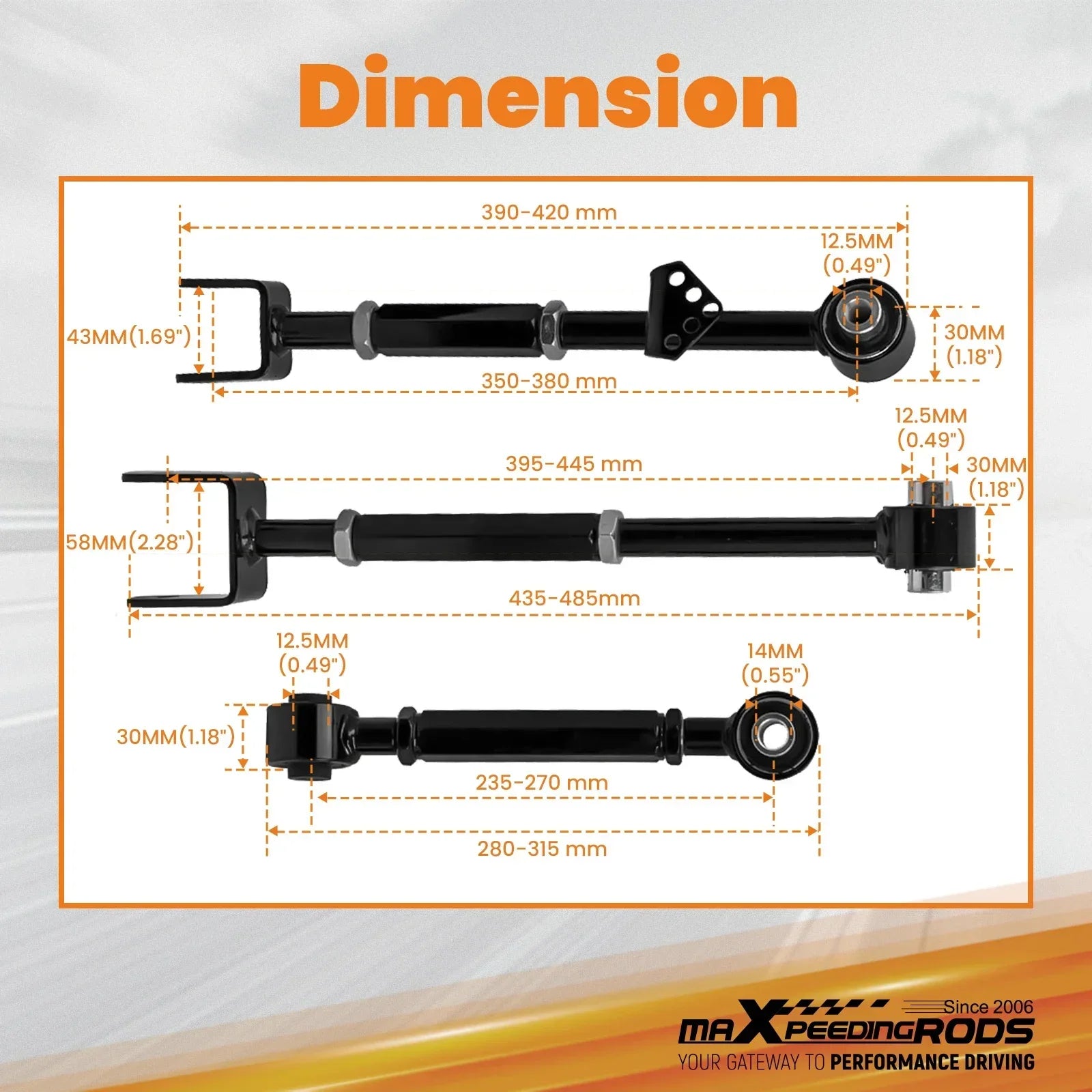 Czarne metalowe zawieszenia regulacji camber o precyzyjnych wymiarach do honda accord 2008-2013