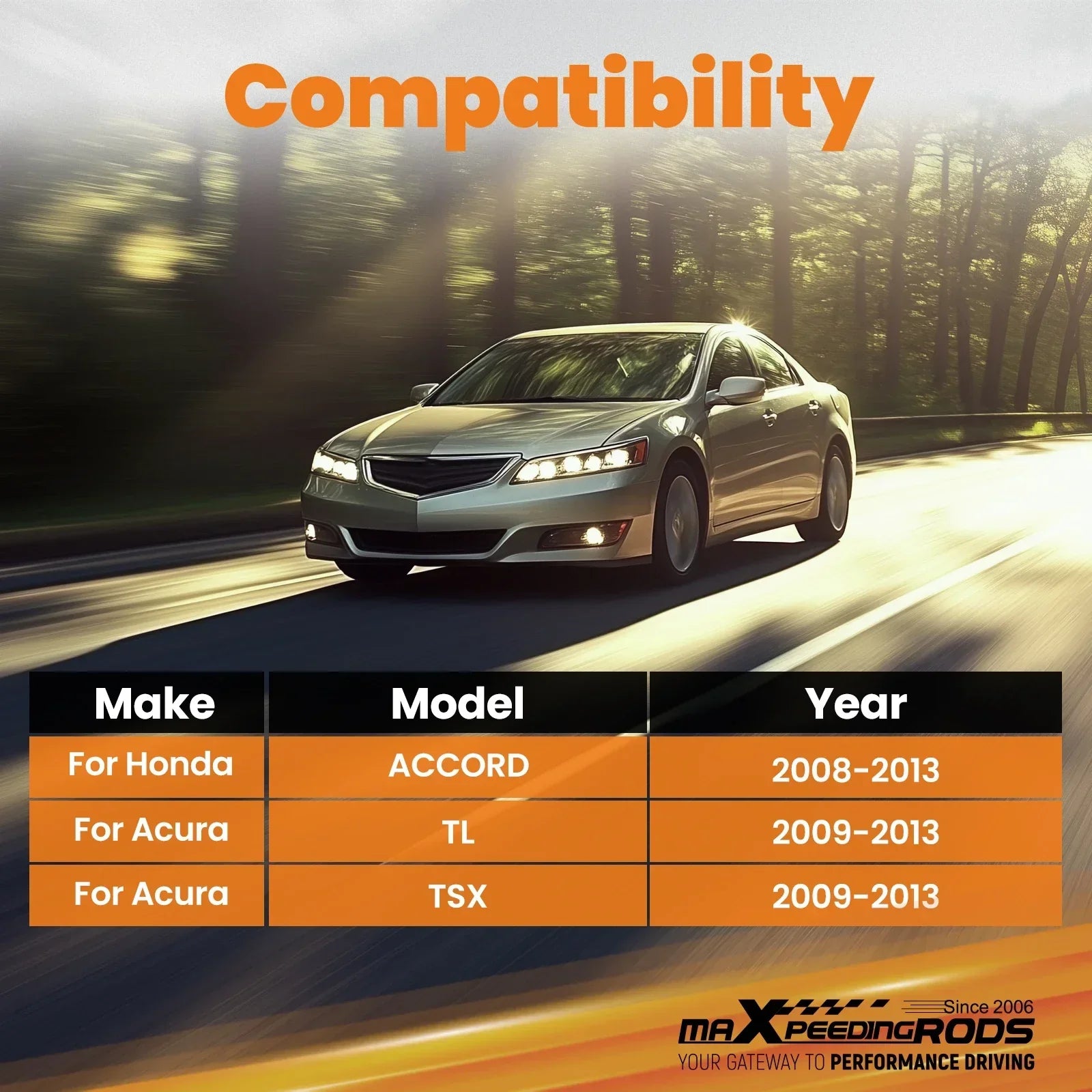 Srebrny samochód honda accord z zestawem regulacji camber i kulowym sworzniem do modeli 2008-2013