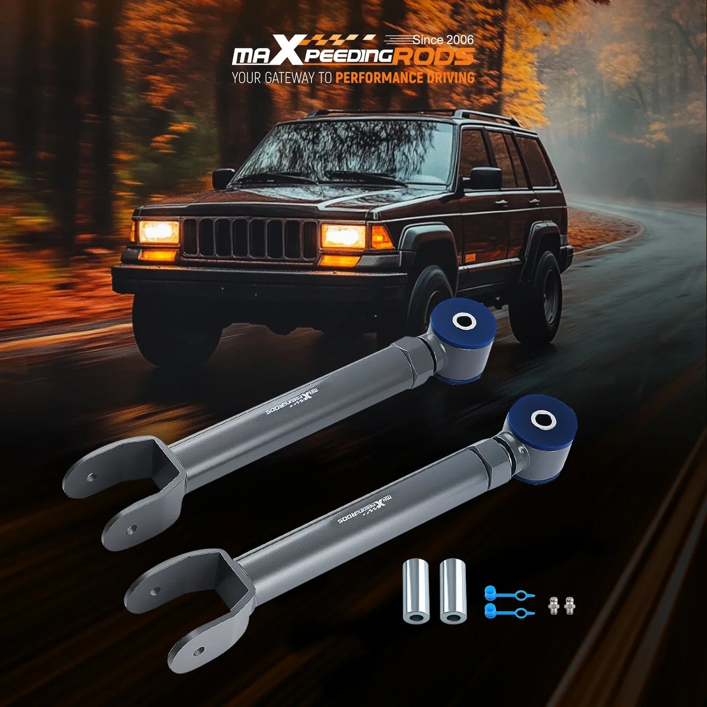 Zestaw regulowanych przednich górnych wahaczy Jeep Wrangler TJ 1997–2006, lift 0–8 cali