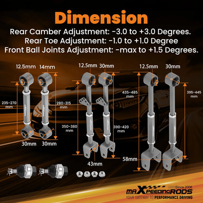 Justerbar bakre Camber Toe Arm Kit för 2008-17 Honda Accord Crosstour 09-14 TL