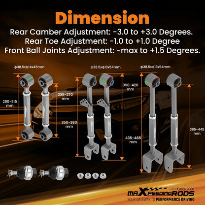 Justerbar bakre Camber Toe Arm Kit för 2008-17 Honda Accord Crosstour 09-14 TL