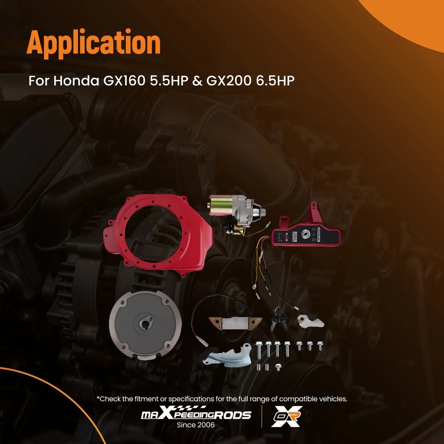 Czerwony plastikowy pokrowiec silnika do honda gx160 z zestawem rozrusznika z solenoidem do gx200