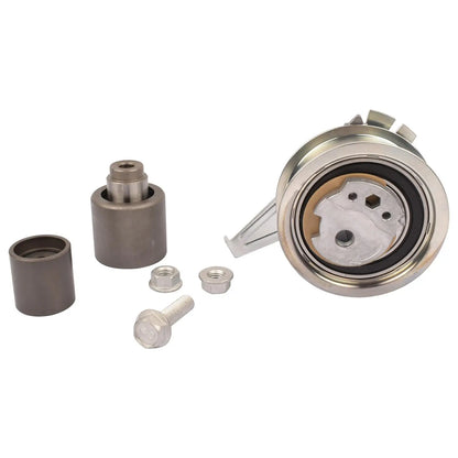 Srebrny metaliczny napinacz paska rozrządu z zintegrowanym kołem pasowym do seat leon 04l109243b 03l109244g
