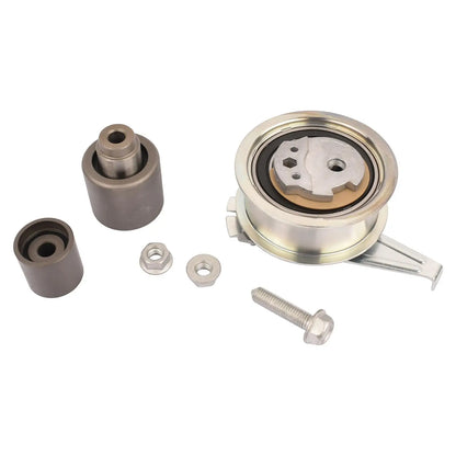 Srebrny napinacz paska rozrządu z metalowym ramieniem do seat leon 04l109243b 03l109244g w zestawie ap01