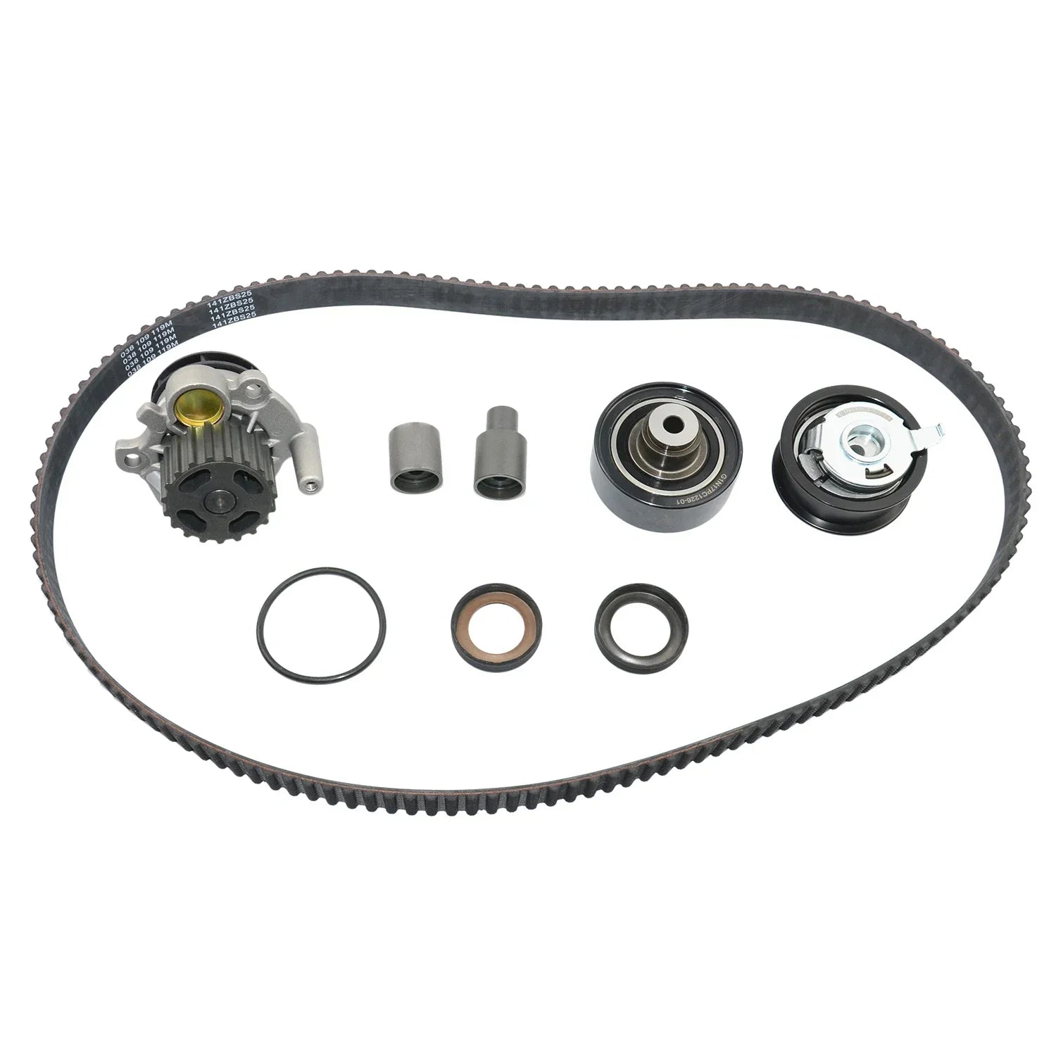 Czarny gumowy pasek rozrządu z metalowym impelerem i uszczelkami do vw jetta diesel sohc 1.9l turbocharged