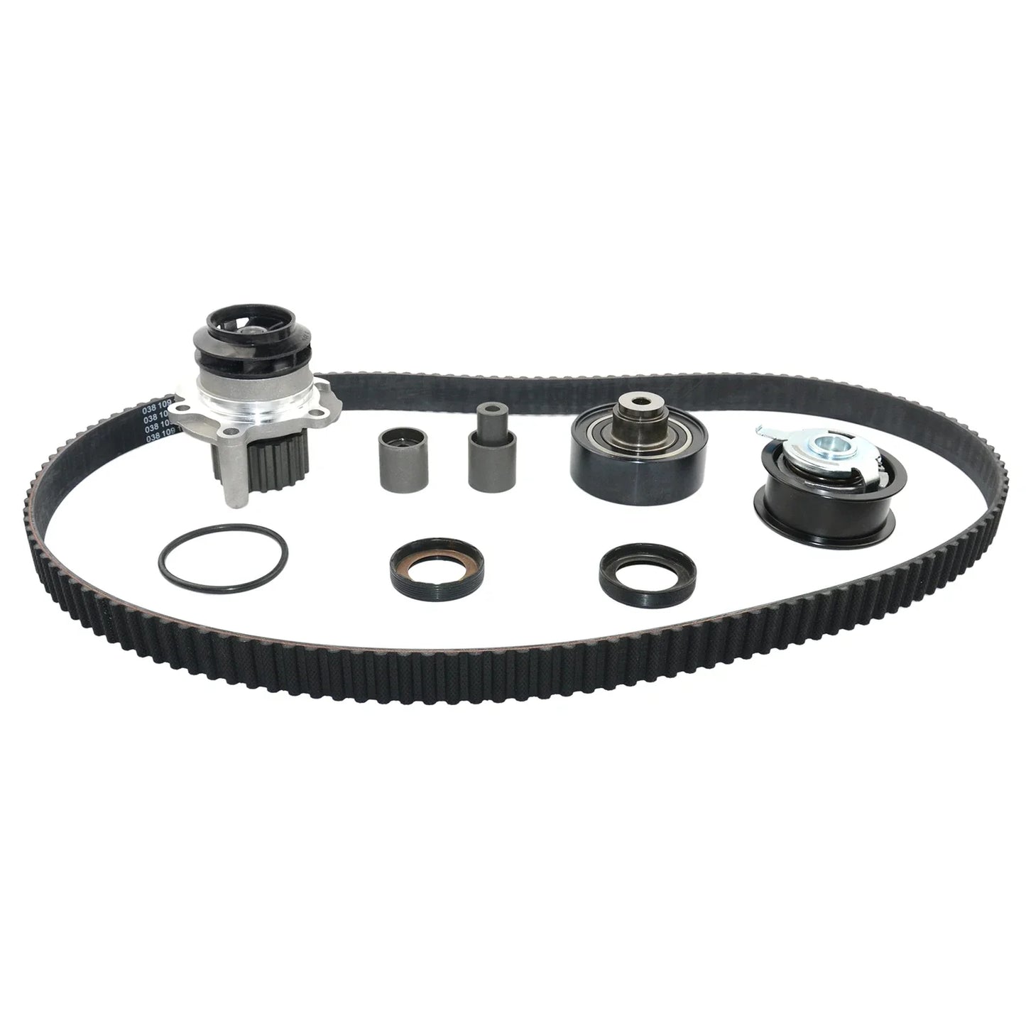Czarny gumowy pasek rozrządu z metalowymi kołami pasowymi i uszczelkami do vw jetta diesel sohc turbocharged 1.9l alh