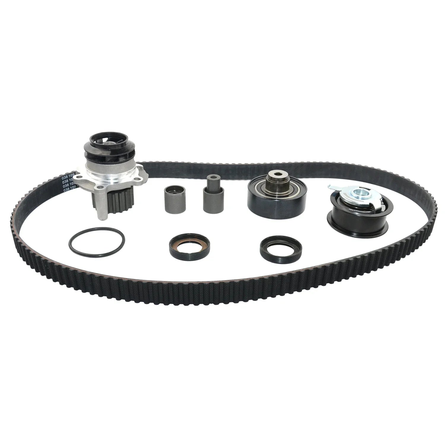 Czarny gumowy pasek rozrządu z metalowymi kołami pasowymi i uszczelkami do vw jetta diesel sohc turbocharged 1.9l alh