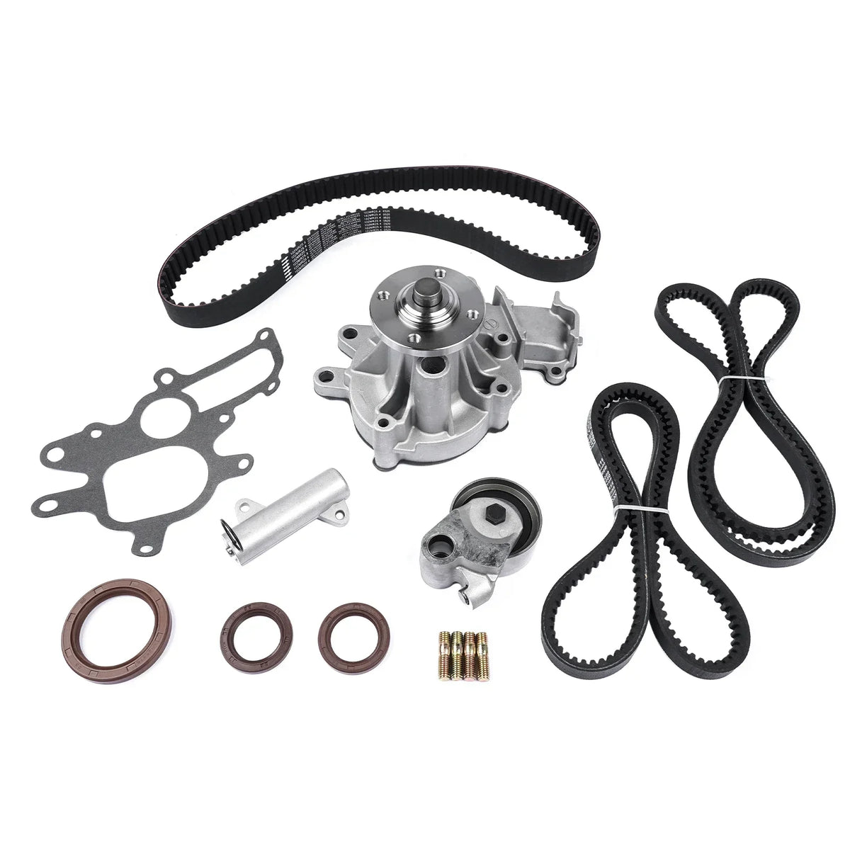 Srebrna aluminiowa pompa wody zintegrowana z kołem pasowym i mocowaniami do toyota landcruiser prado turbo diesel 1kz-te