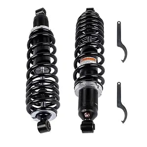 Czarny zestaw tylnych amortyzatorów polaris utv z chrome akcentami i srebrną etykietą do zawieszenia ranger