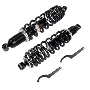 Czarny zestaw tylnych amortyzatorów coil-over z chromowanymi detalami i zestawem kluczy do polaris utv ranger 2010-2023