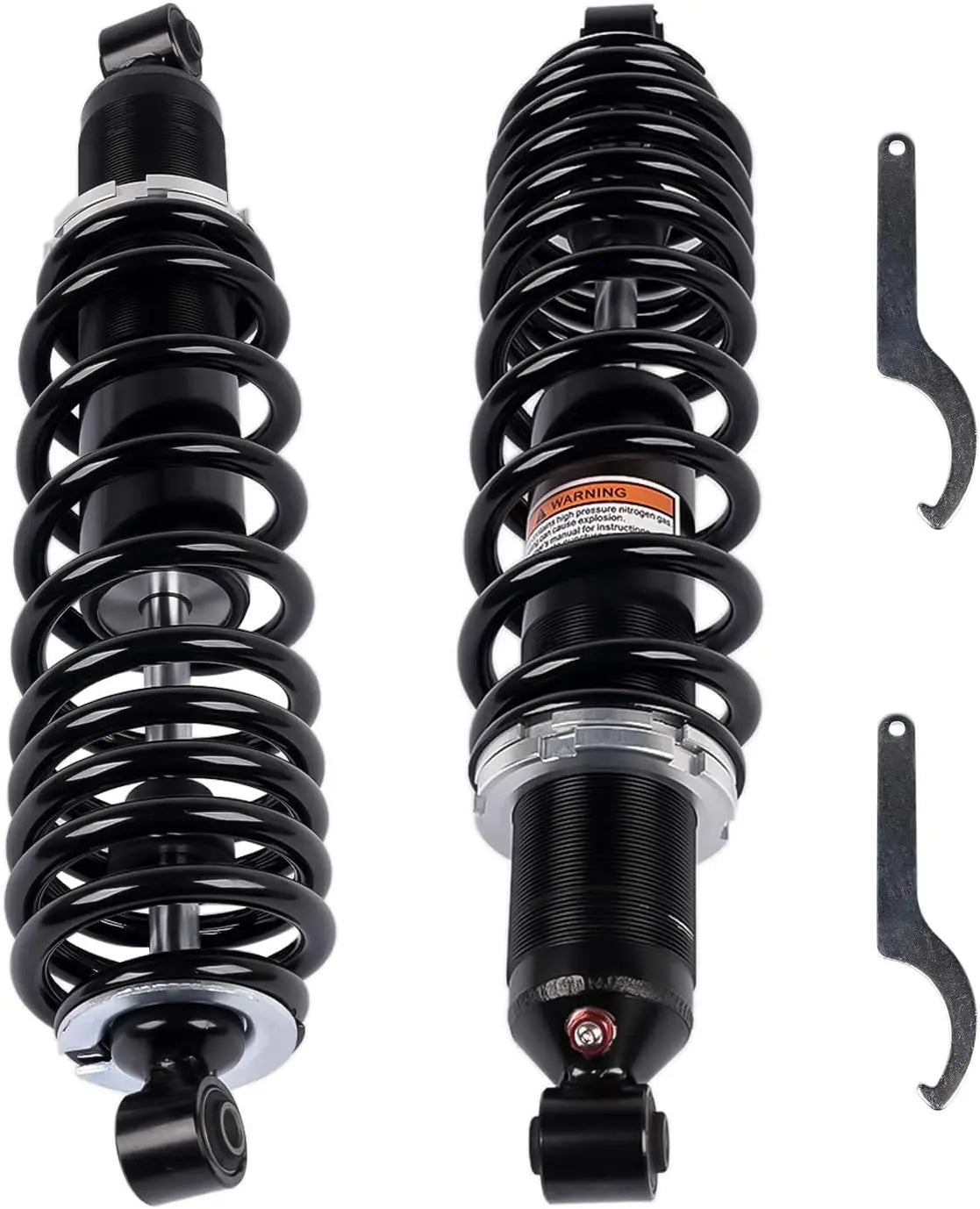 Czarny zestaw tylnych amortyzatorów coilover polaris utv ranger 400 500 570 z chromowanymi akcentami i narzędziami regulacyjnymi