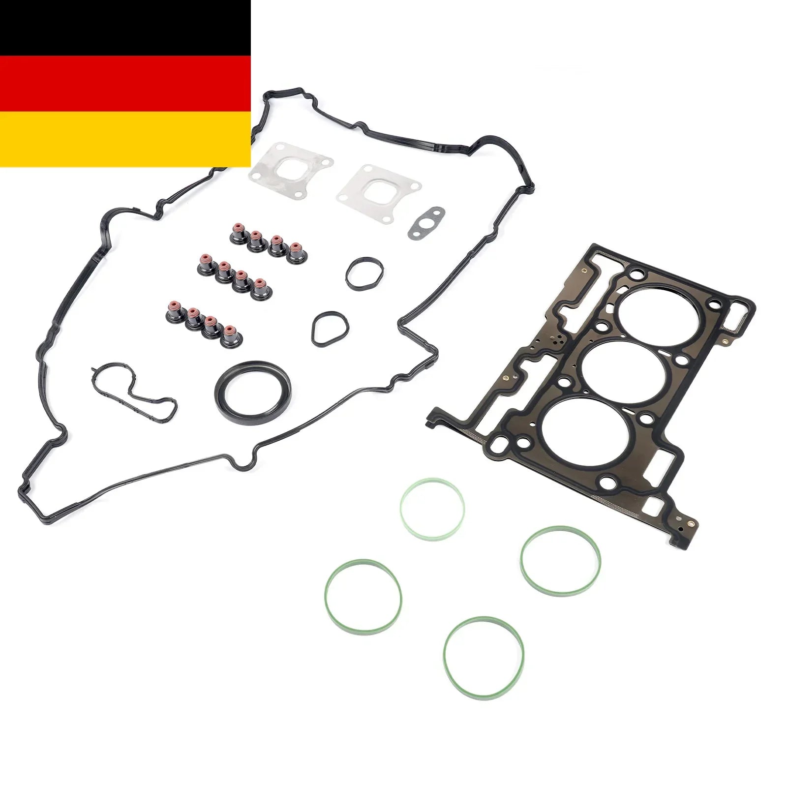 Czarny zestaw uszczelek pod głowicę z zielonymi oringami do ford ecosport fiesta 1 0 ecoboost marki drm63001