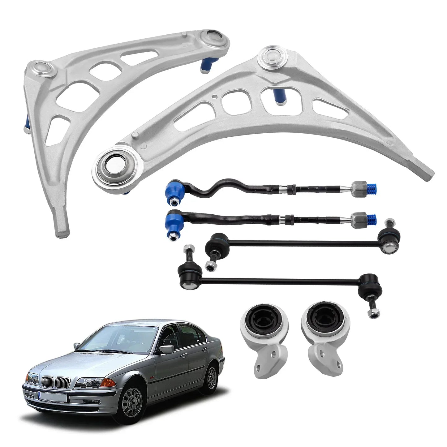 Srebrny metaliczny przedni zestaw wahaczy dolnych z przegubem kulowym do bmw e46