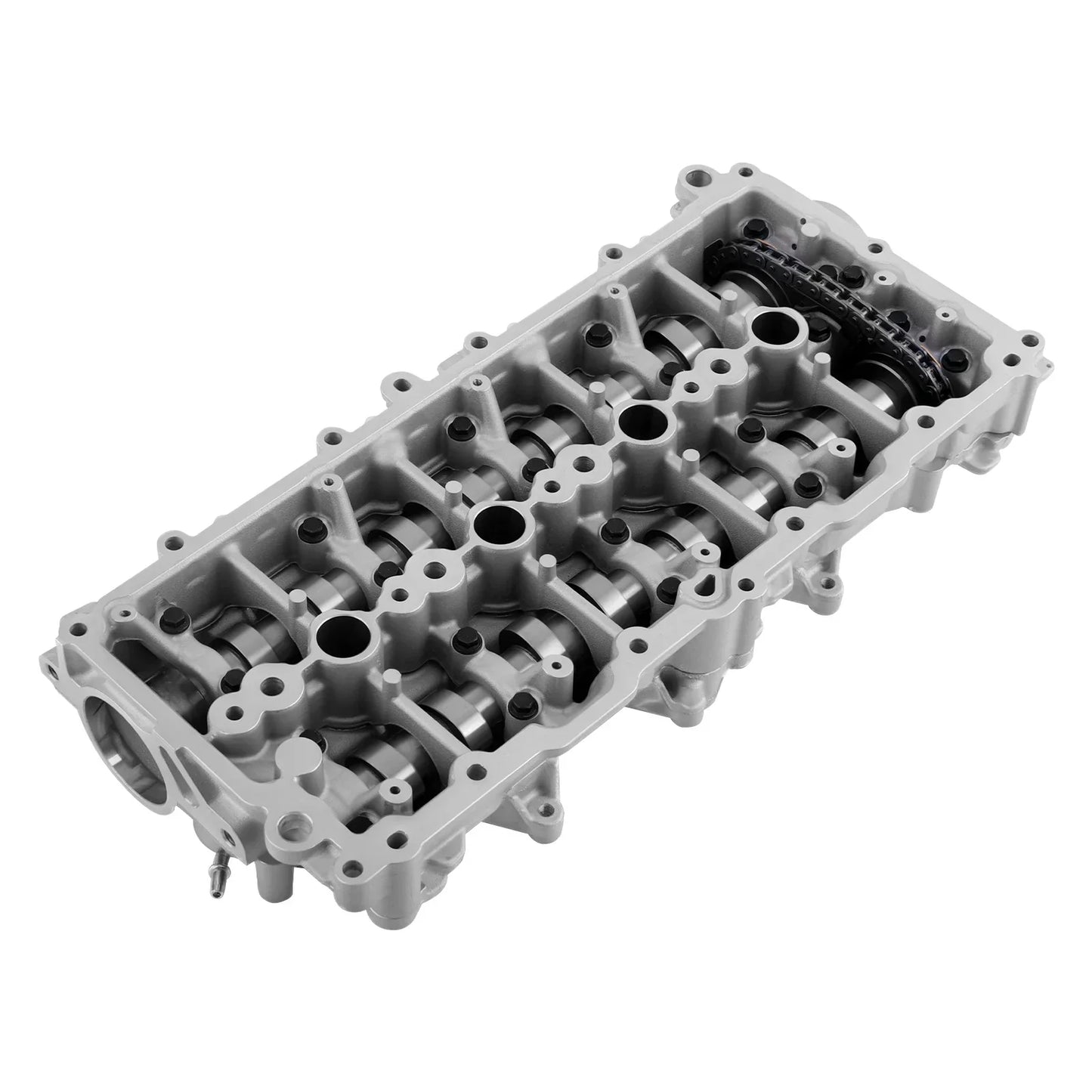 Szary metaliczny cylinder głowicy silnika zintegrowanymi wałkami rozrządu i czarnym łańcuchem do dv5rd 1499cc diesel dv5r
