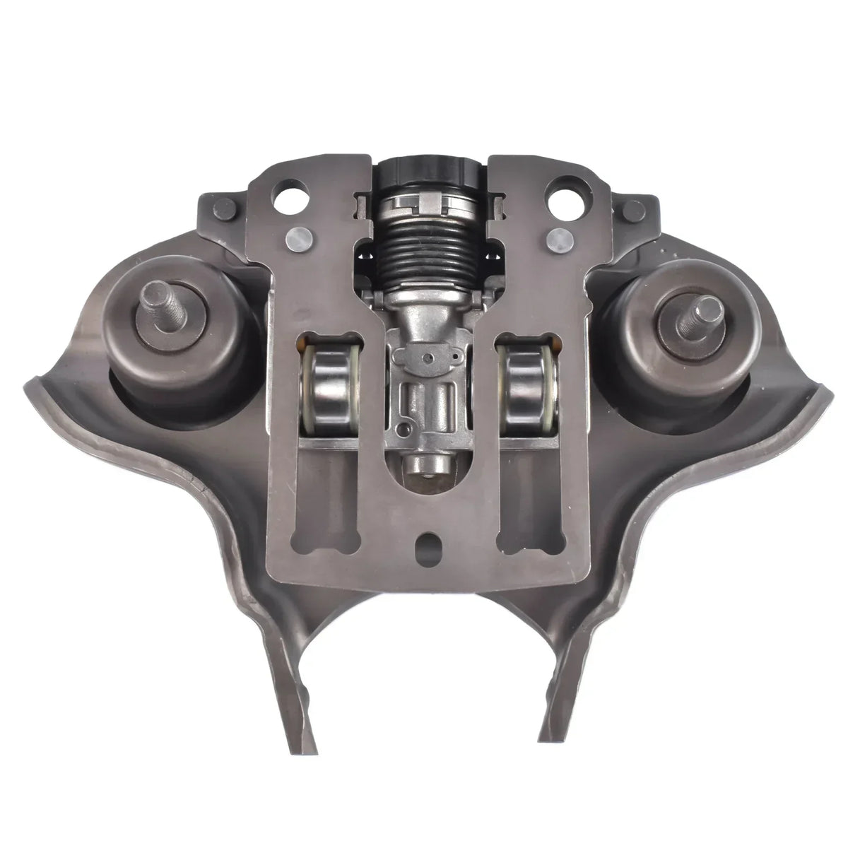 Gray metallic clutch fork with integrated spring and bearing for ford fiesta 6dct250 dps6 engine mount