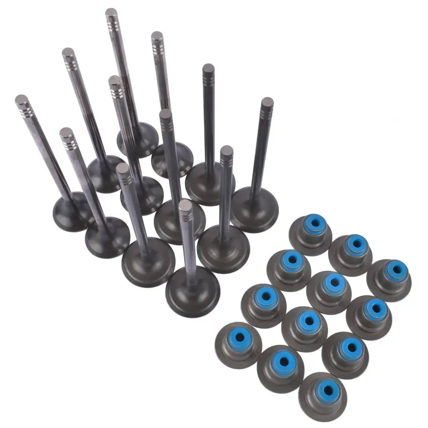 Ap03 zestaw 6 czarnych metalowych zaworów oraz niebieskawych uszczelek do ford 1.0 ecoboost ti vct bis heute kba
