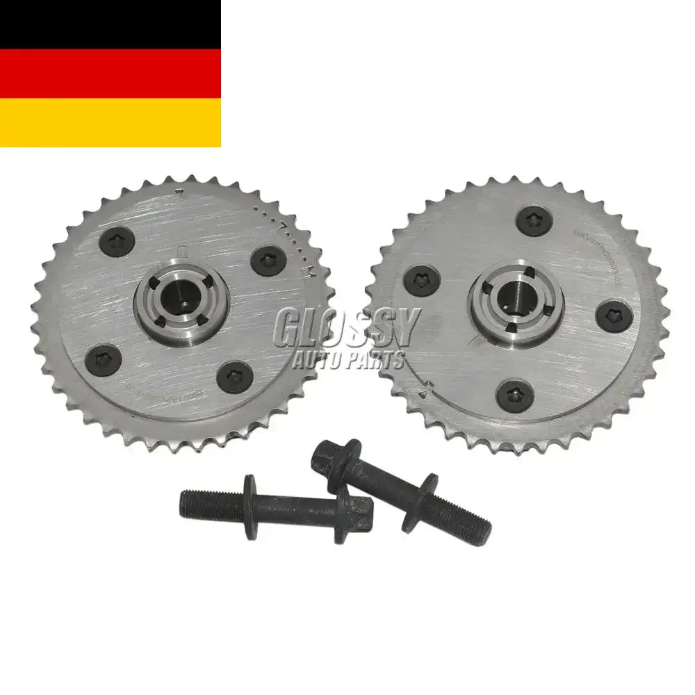 Dwa metaliczne srebrne wałki rozrządu z czarnymi śrubami do zaworów bmw f20 f21 f30 f31 marki glossy auto parts