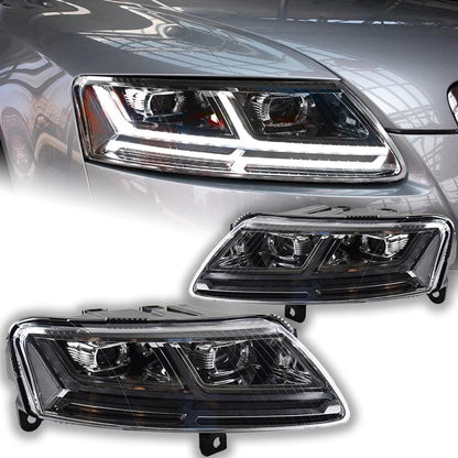 Audi A6 C6 Stylizowane Reflektory LED z Dynamicznym Sygnałem Animacji, DRL i Lampy Bi-Xenon (2005-2011) - Multigenus