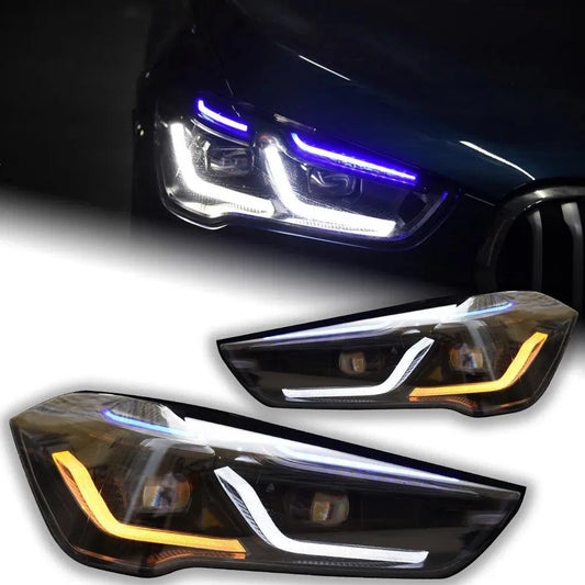 Lampy Przednie do BMW X1 LED z Projektorową Soczewką, DRL i Sygnałem (2017-2021) F48 F49 - Multigenus