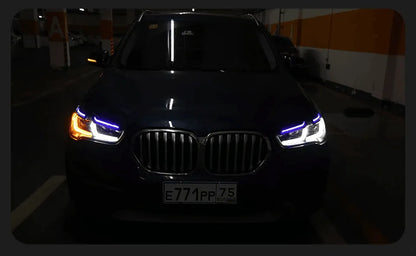 Lampy Przednie do BMW X1 LED z Projektorową Soczewką, DRL i Sygnałem (2017-2021) F48 F49 - Multigenus