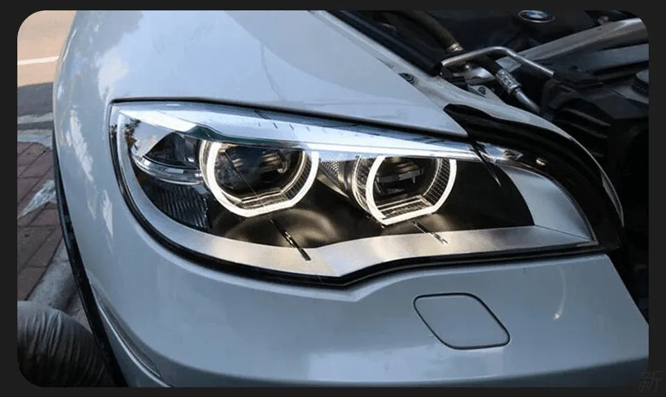 Lampy przednie do BMW X6 E71 2007 - 2013 reflektory LED projektory AngelEye, dzienne DRL i sygnał świetlny - Multigenus