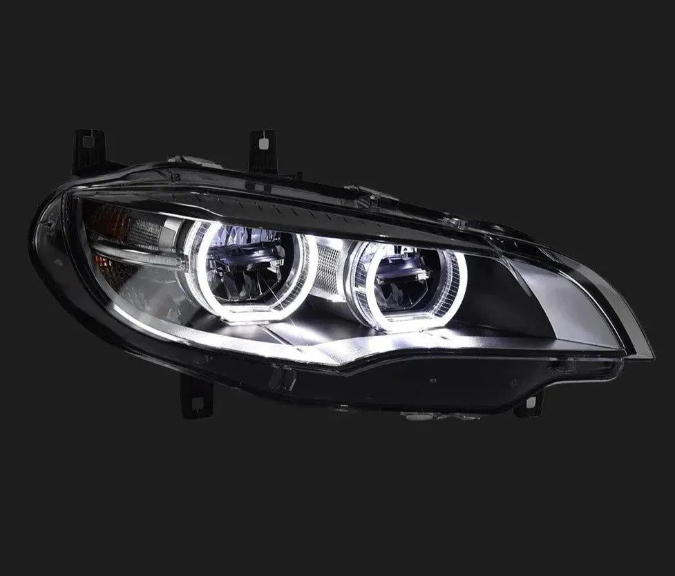 Lampy przednie do BMW X6 E71 2007 - 2013 reflektory LED projektory AngelEye, dzienne DRL i sygnał świetlny - Multigenus