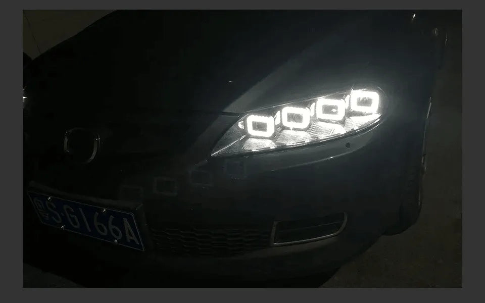 Lampy Przednie do Mazda 6 LED z Projektorową Soczewką, DRL, Dynamicznym Sygnałem i Angel Eye (2003-2012) - Multigenus