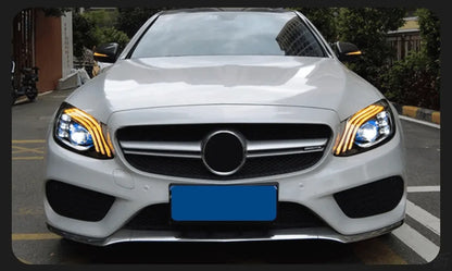 Lampy przednie do Mercedes Benz W205 z projektorowymi soczewkami LED 2014-2020 C180 C200 C260 C300 DRL - Multigenus