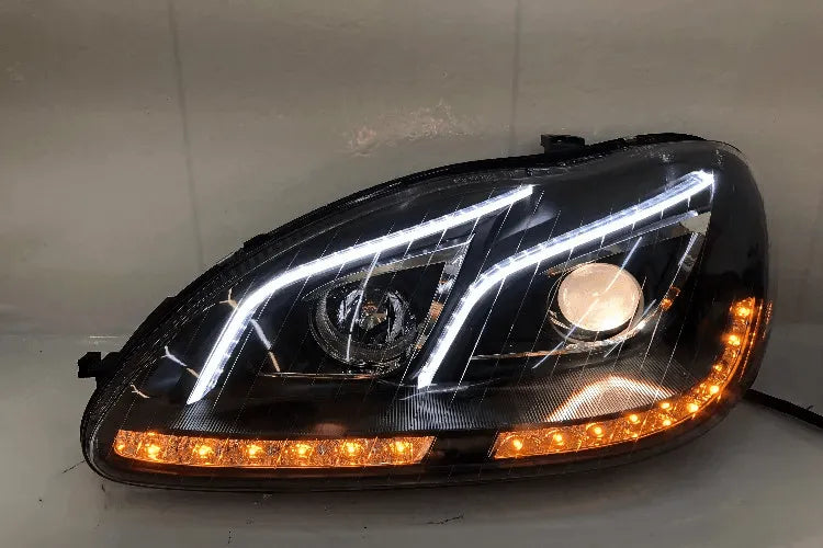 Lampy przednie do Mercedes Benz W220 od 1999-2005 S320 S350 - Reflektory LED z funkcją DRL, dynamicznego sygnału i HID Bi-Xenon - Multigenus