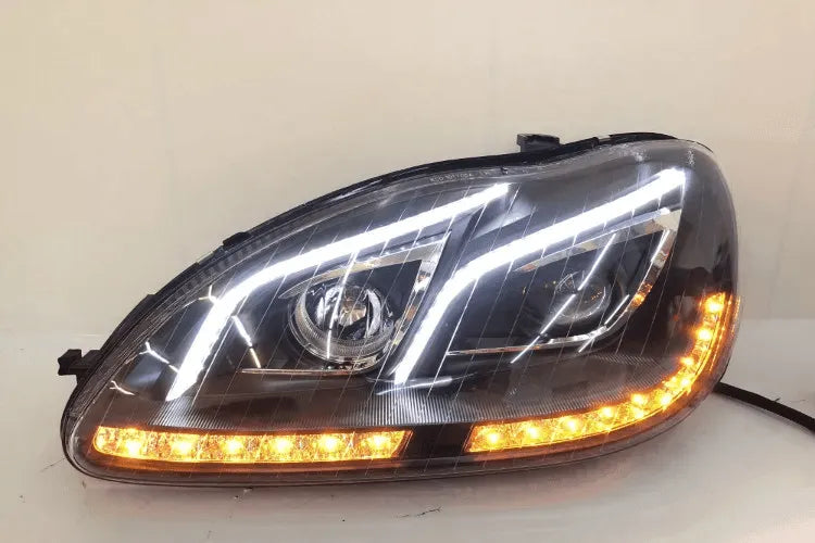 Lampy przednie do Mercedes Benz W220 od 1999-2005 S320 S350 - Reflektory LED z funkcją DRL, dynamicznego sygnału i HID Bi-Xenon - Multigenus