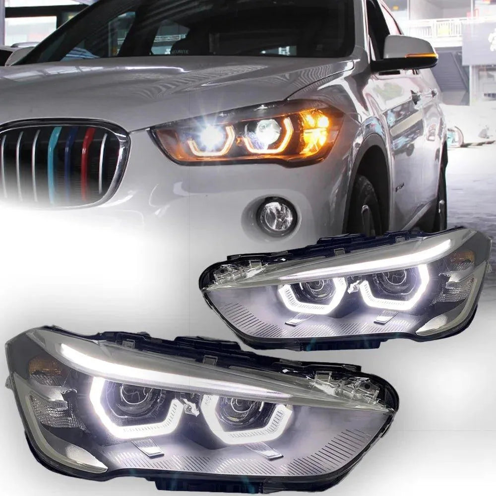 Lampy Samochodowe do BMW X1: Reflektory LED Projektor 2017-2020 F48 z Oświetleniem Dziennym DRL i Okrągłym Oświetleniem Angel Eye - Multigenus