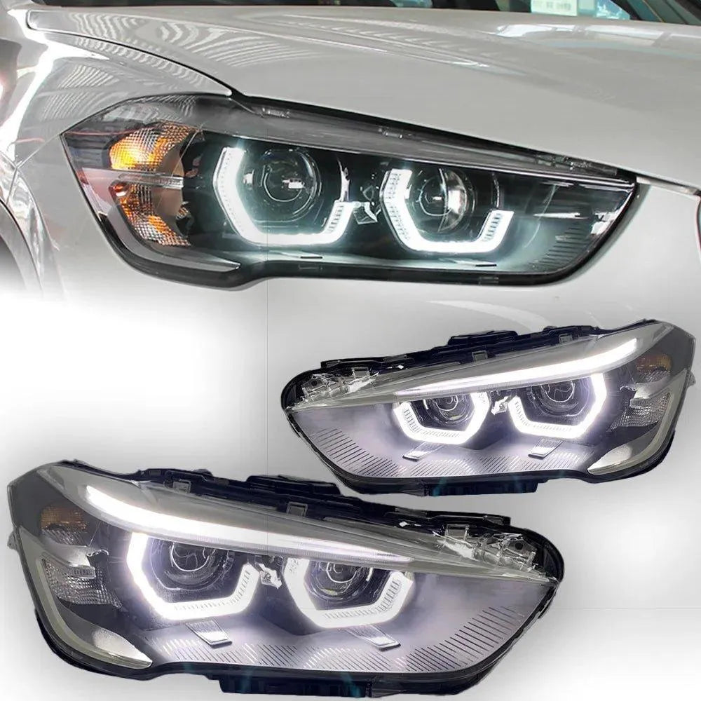 Lampy Samochodowe do BMW X1: Reflektory LED Projektor 2017-2020 F48 z Oświetleniem Dziennym DRL i Okrągłym Oświetleniem Angel Eye - Multigenus