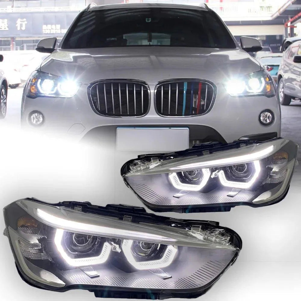 Lampy Samochodowe do BMW X1: Reflektory LED Projektor 2017-2020 F48 z Oświetleniem Dziennym DRL i Okrągłym Oświetleniem Angel Eye - Multigenus