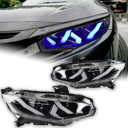 Lampy samochodowe do Honda Civic (2017-2020) - Civic X z reflektorami LED, soczewką projekcyjną, lampami dzienne DRL i animacją - Multigenus