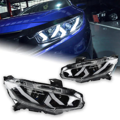 Lampy samochodowe do Honda Civic (2017-2020) - Civic X z reflektorami LED, soczewką projekcyjną, lampami dzienne DRL i animacją - Multigenus