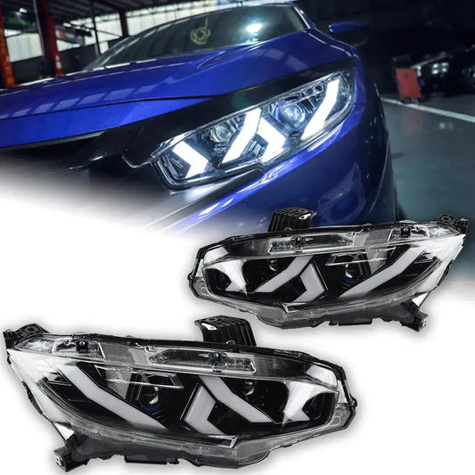 Lampy samochodowe do Honda Civic (2017-2020) - Civic X z reflektorami LED, soczewką projekcyjną, lampami dzienne DRL i animacją - Multigenus