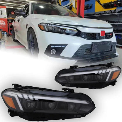 Lampy samochodowe do Honda Civic (2021-2022) - Reflektory przednie LED z soczewką projekcyjną i dynamicznym sygnałem DRL - Multigenus