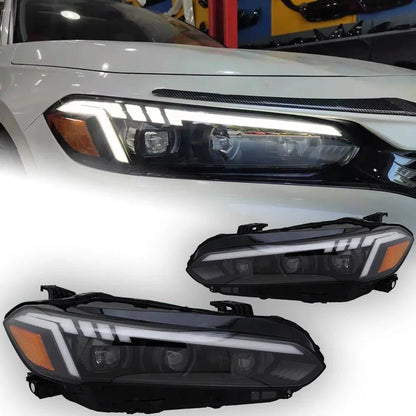 Lampy samochodowe do Honda Civic (2021-2022) - Reflektory przednie LED z soczewką projekcyjną i dynamicznym sygnałem DRL - Multigenus