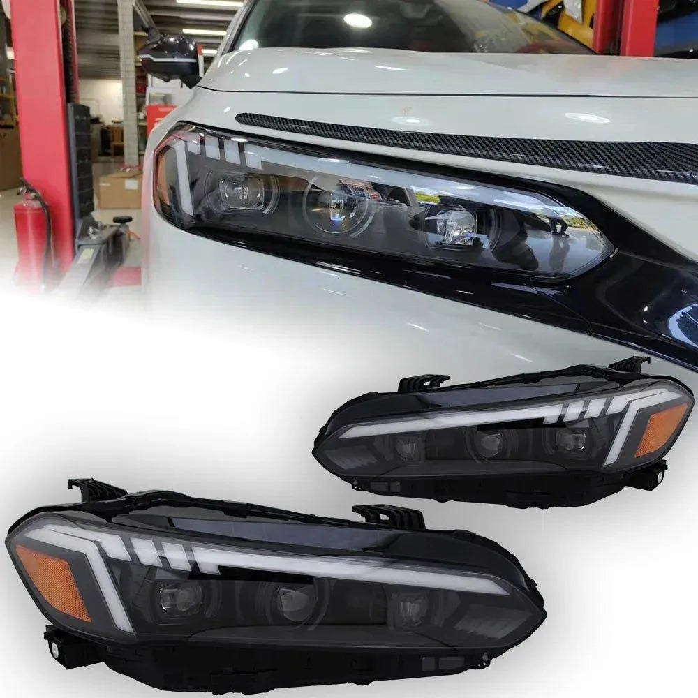 Lampy samochodowe do Honda Civic (2021-2022) - Reflektory przednie LED z soczewką projekcyjną i dynamicznym sygnałem DRL - Multigenus