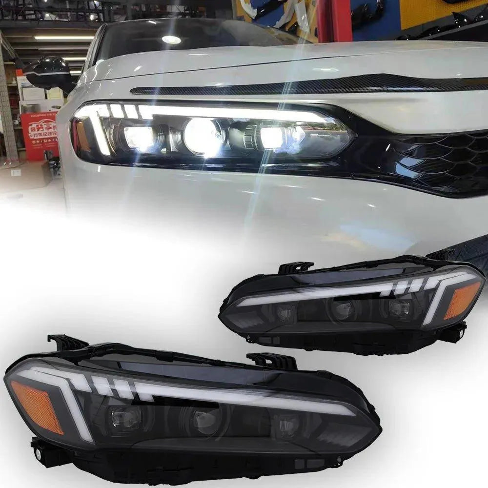 Lampy samochodowe do Honda Civic (2021-2022) - Reflektory przednie LED z soczewką projekcyjną i dynamicznym sygnałem DRL - Multigenus