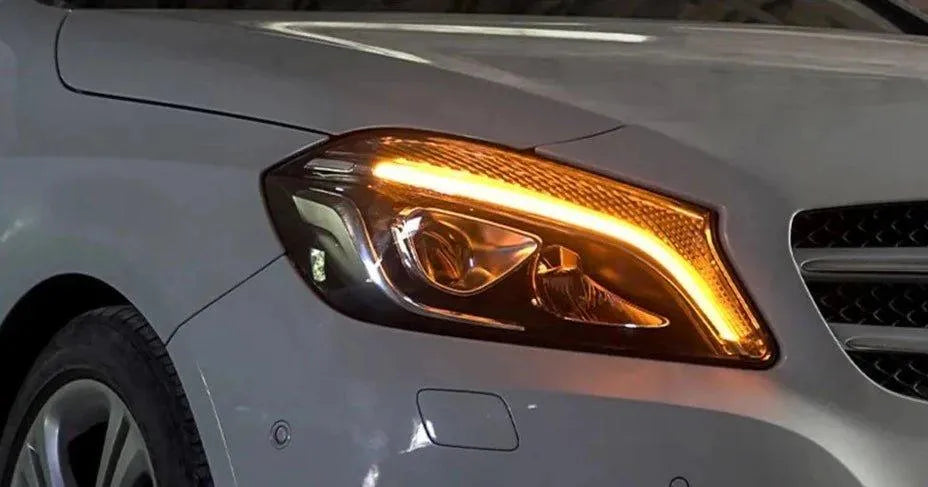 Lampy samochodowe do Mercedes Benz W176 (2013-2018) A200 - Reflektory LED A180 dzienne DRL, sygnałem LED, soczewką projekcyjną - Multigenus