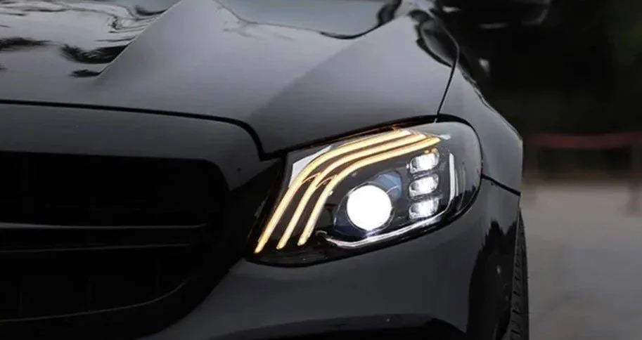 Lampy Samochodowe do Mercedes Benz W213: Reflektory 2016-2019 E200 E300 E260 E350 z Oświetleniem Dziennym LED, DRL, HID, i Wiązką Bi-Xenon - Multigenus