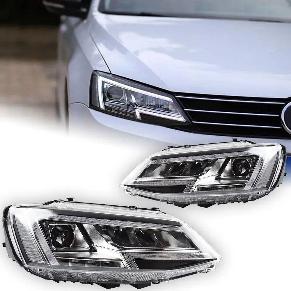 Lampy samochodowe do VW Jetta Mk6 (2012) - Reflektory LED z soczewką projekcyjną, animacją dynamicznego sygnału i dzienne DRL - Multigenus