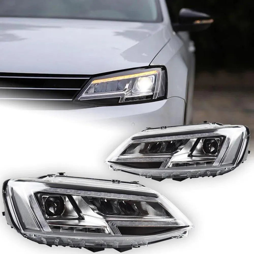 Lampy samochodowe do VW Jetta Mk6 (2012) - Reflektory LED z soczewką projekcyjną, animacją dynamicznego sygnału i dzienne DRL - Multigenus