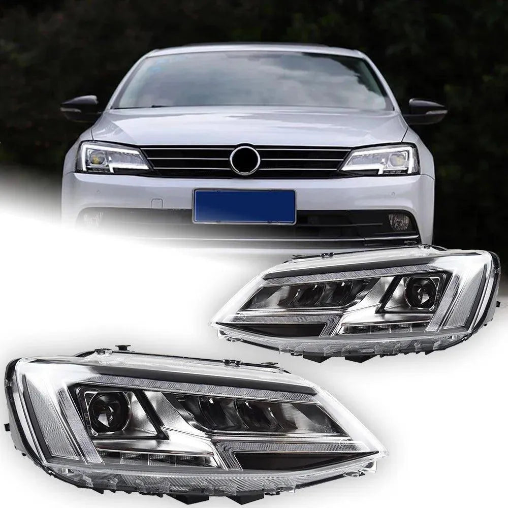 Lampy samochodowe do VW Jetta Mk6 (2012) - Reflektory LED z soczewką projekcyjną, animacją dynamicznego sygnału i dzienne DRL - Multigenus