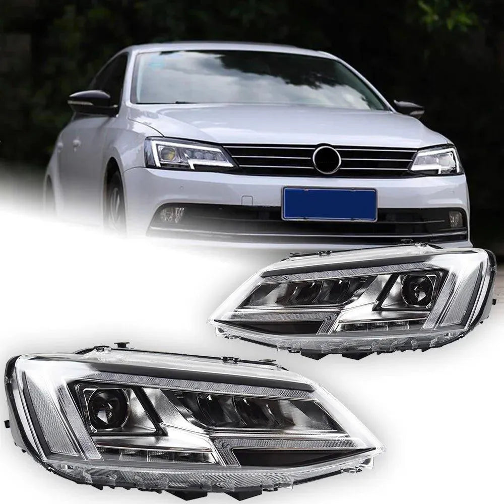 Lampy samochodowe do VW Jetta Mk6 (2012) - Reflektory LED z soczewką projekcyjną, animacją dynamicznego sygnału i dzienne DRL - Multigenus