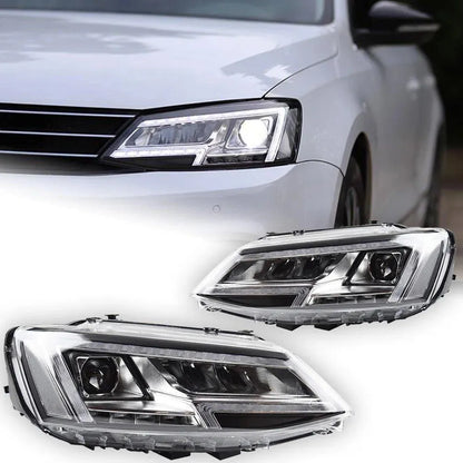 Lampy samochodowe do VW Jetta Mk6 (2012) - Reflektory LED z soczewką projekcyjną, animacją dynamicznego sygnału i dzienne DRL - Multigenus