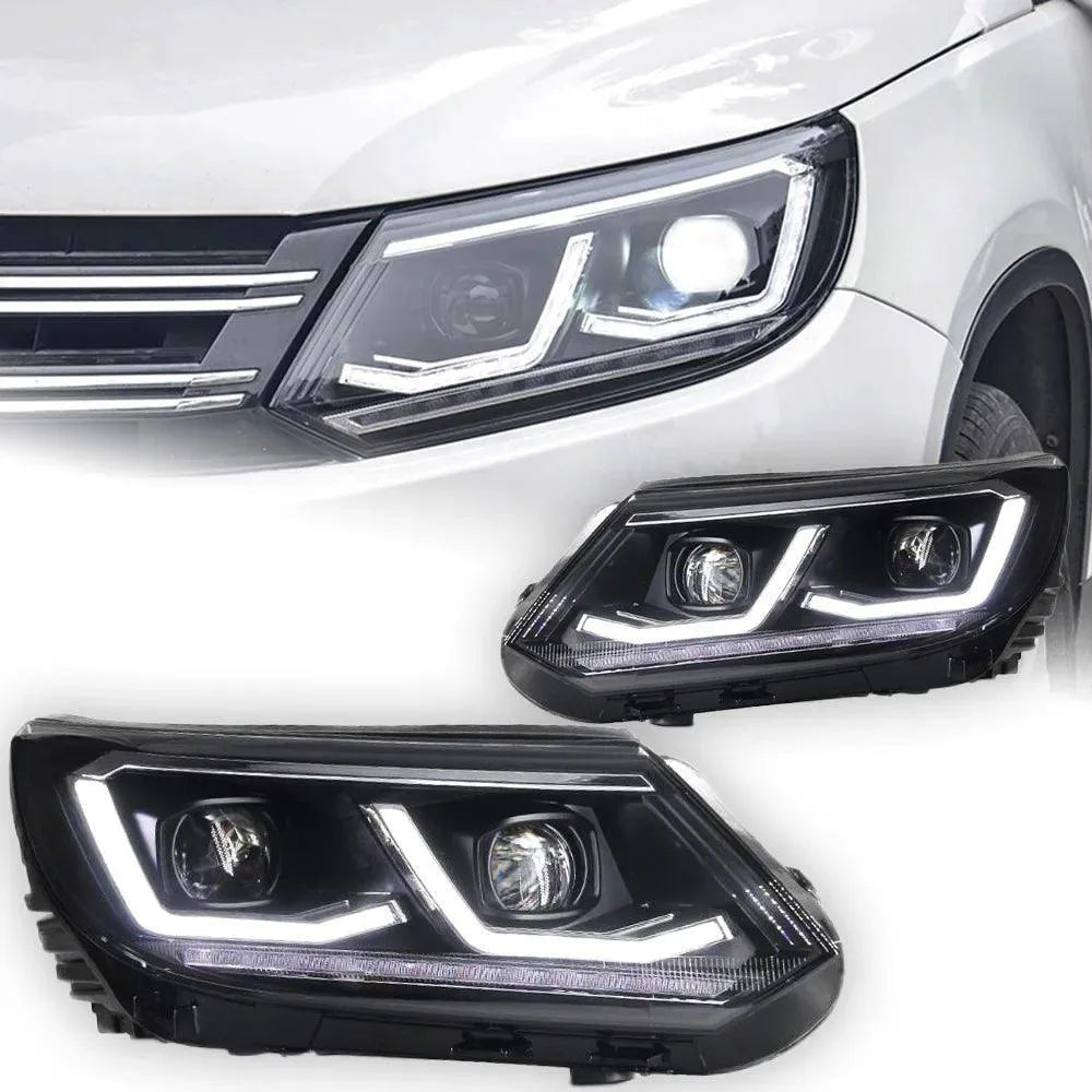 Lampy samochodowe do VW Tiguan (2013-2016) - Reflektory LED z soczewką projekcyjną, dzienne DRL, Oczkiem Anielskim (Angel Eye) i sygnałem - Multigenus