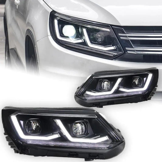 Lampy samochodowe do VW Tiguan (2013-2016) - Reflektory LED z soczewką projekcyjną, dzienne DRL, Oczkiem Anielskim (Angel Eye) i sygnałem - Multigenus