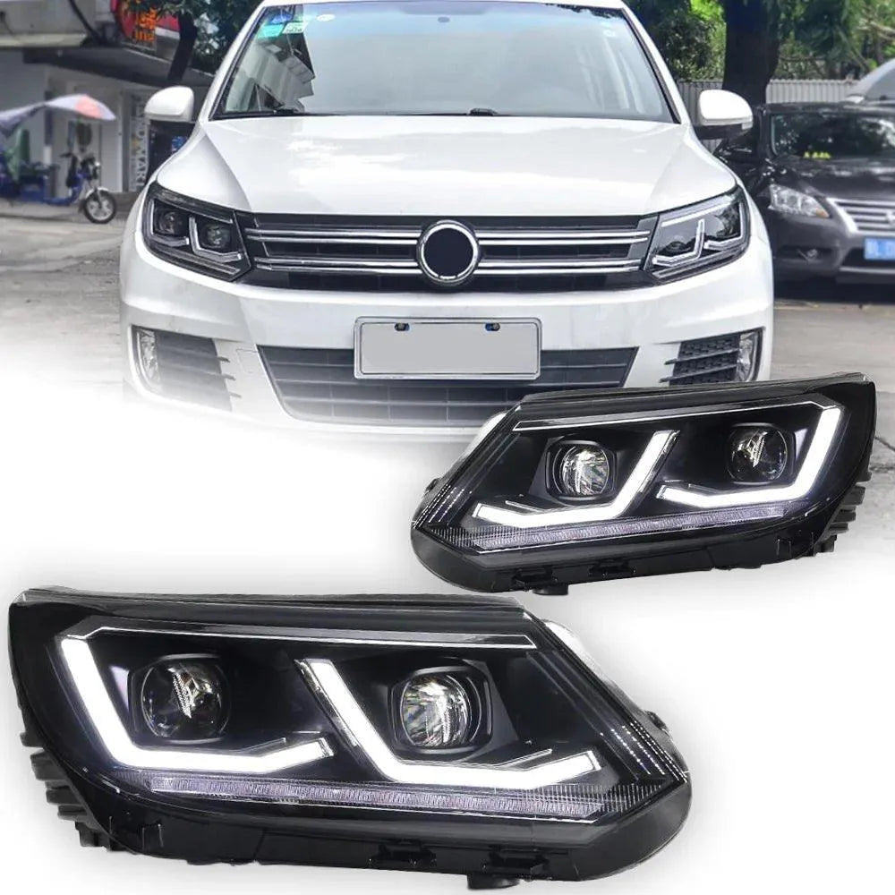 Lampy samochodowe do VW Tiguan (2013-2016) - Reflektory LED z soczewką projekcyjną, dzienne DRL, Oczkiem Anielskim (Angel Eye) i sygnałem - Multigenus